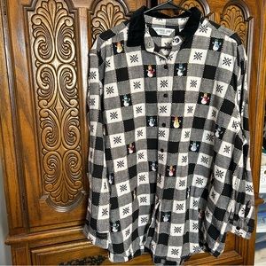 Victoria Jones women plaid snowmen button up shirt